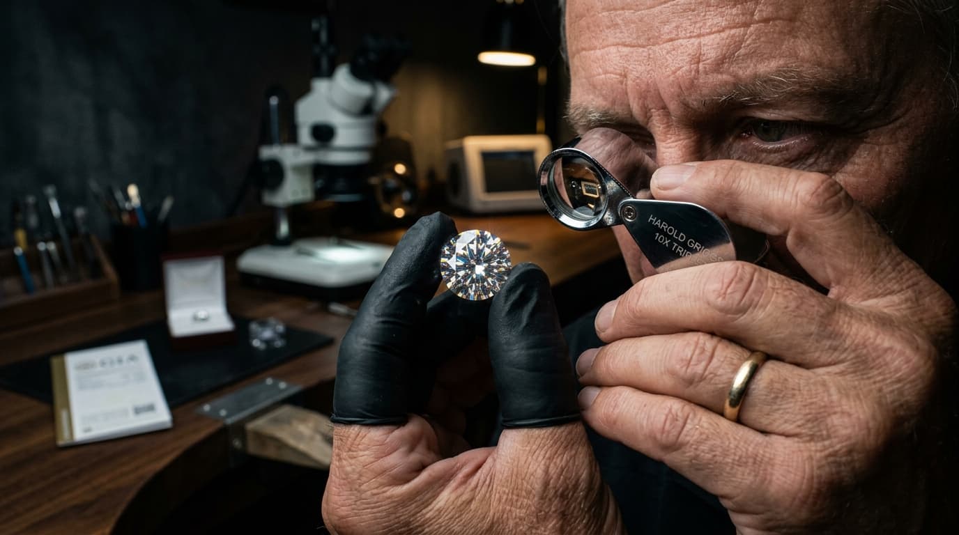 Jeweler inspecting diamond