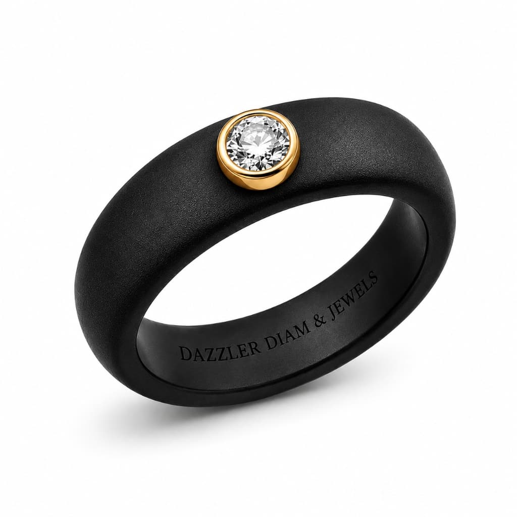 Dazzler solitaire ring in matte black with round brilliant diamond